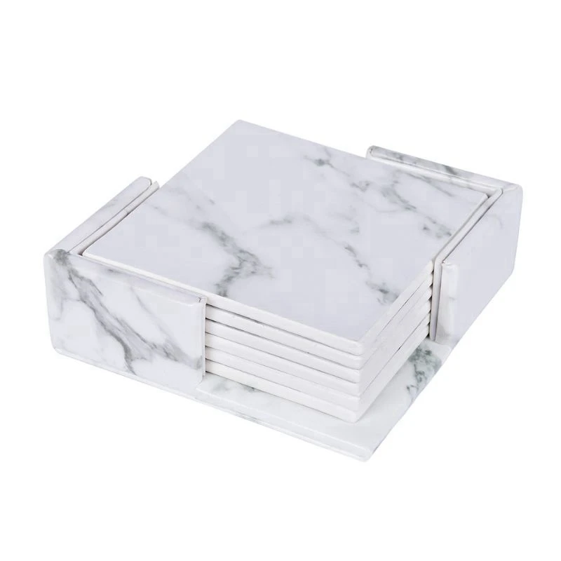  6Pcs/Set Marble Leather Square Drink Coasters Placemat Cup Mat Pad Holder Kitchen Tableware for Hom