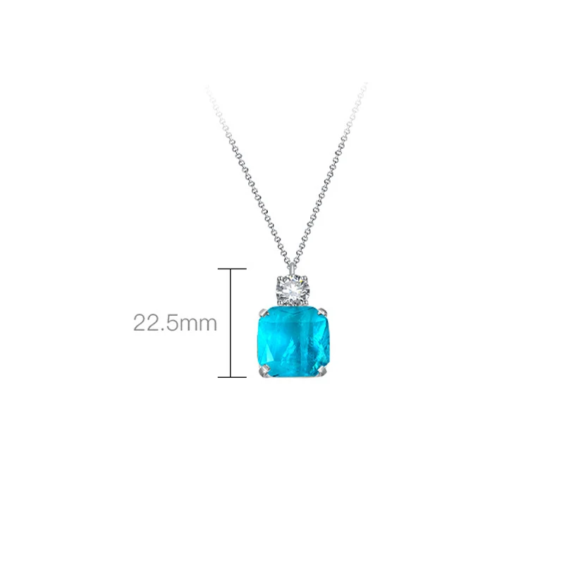 OEVAS 100% 925 Sterling Silver 15*15mm Square Synthetic Paraiba High Carbon Diamond Pendant Necklace For Women Fine Jewelry Gift