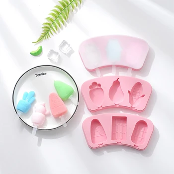 

3 Hole Silicone Ice Cream Mould Ice Cube Tray Popsicle Maker Diy Dessert Baking Mold with Lid Popsicle Stick Kitchen Accessories