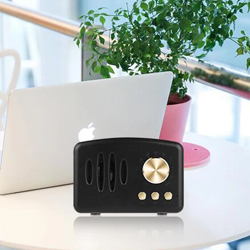 Black Мини ретро Bluetooth динамик Портативный беспроводной Bluetooth динамик радио Музыкальный плеер FM сабвуфер динамик - Цвет: Black