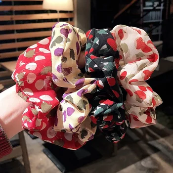 

French Chiffon Floral Bow Hair Band Elegant Ball Headgear White Cherry Red Yarn Large Intestine Hair Ring