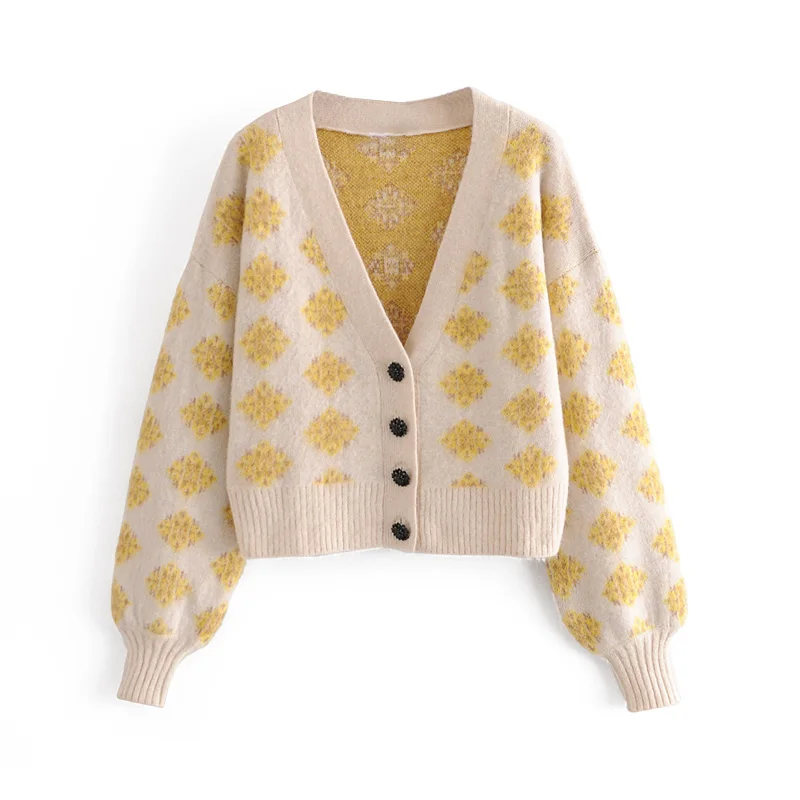 

2020 Free Inspirit New Arrival Button Female Cardigans Prairie Chic Knitted Women's V-neck Vintage Sweater
