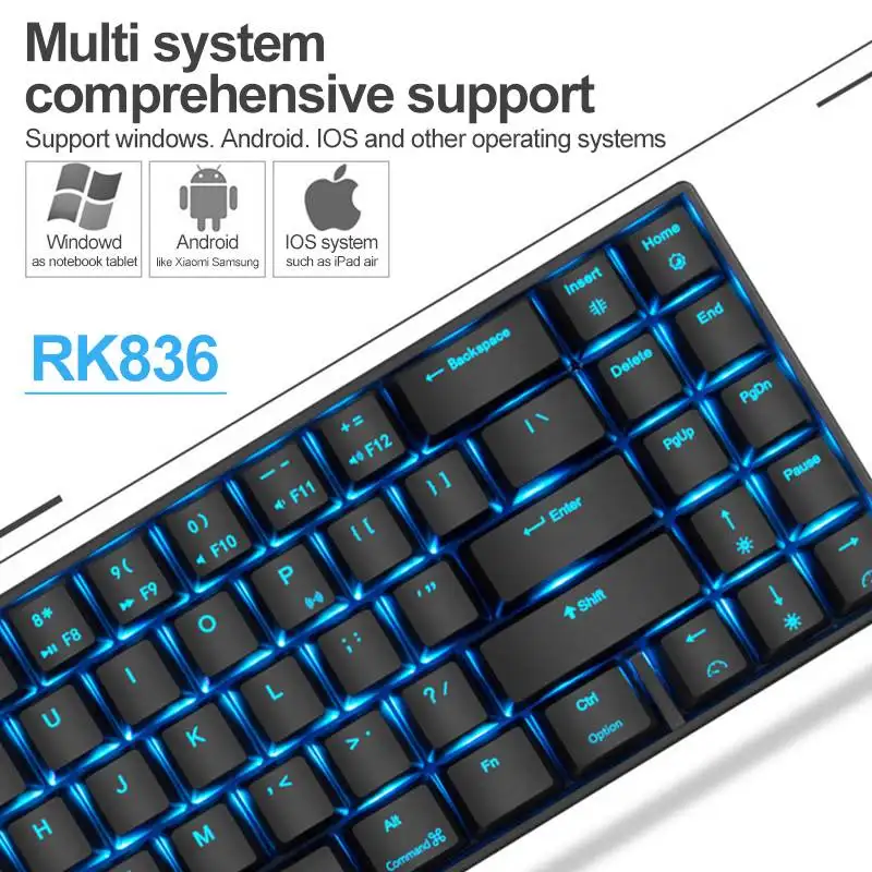 RK71 Mechanical Gaming Keyboard Royal Kludge Keyboard 71 Keys Small Bluetooth 3.0 Wireless USB Dual Mode RGB Backlight