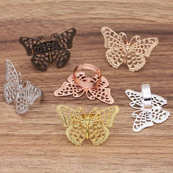 

20 Pieces/Lot Adjustable Copper Ring Settings 25*40mm Filigree Butterfly Charms DIY Ring Accessories