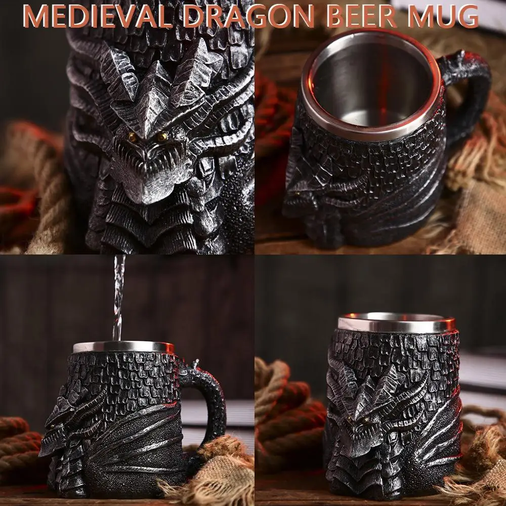 Medieval Dragon 304 Stainless Steel Coffee Beer Cup For Dragon Collector Decoration Cool 3d Faucet Cup Coffee Mug 17oz Kruzhka Mugs Aliexpress