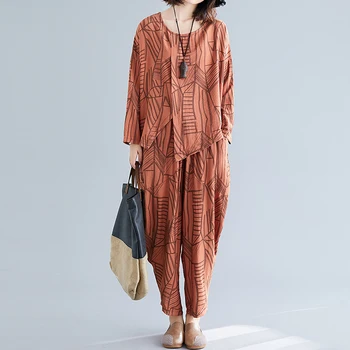 

[EWQ] 2020 Spring Summer New Pattern Round Collar Long Sleeve Striped Patchwork Two Piece Set Women Vintage Suit AK98916
