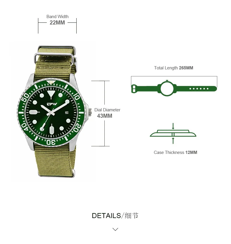 Military Men Watch Nylon Band Army Green Strap Rototary Bezel Steel Case Watches for Men Creative D