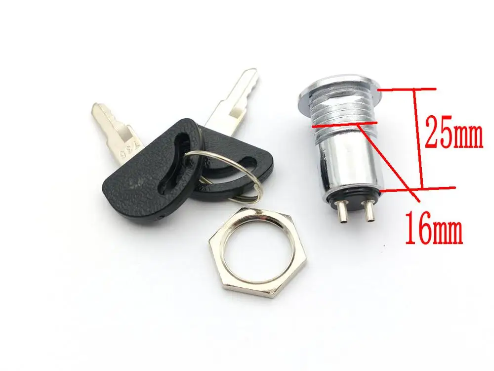 10set lot brass 16mm Key ON /OFF Lock Switch KS-01 Two Keys 250V/2A or 125V/4A