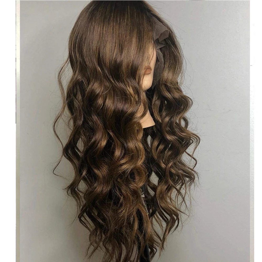 Eversilky коричневым парик шоколад Цвет 13x6 Синтетические волосы на кружеве al парики из натуральных волос на кружевной волнистые перуанские Remy(Реми) с изображением стройной изящной девушки Синтетические волосы на кружеве