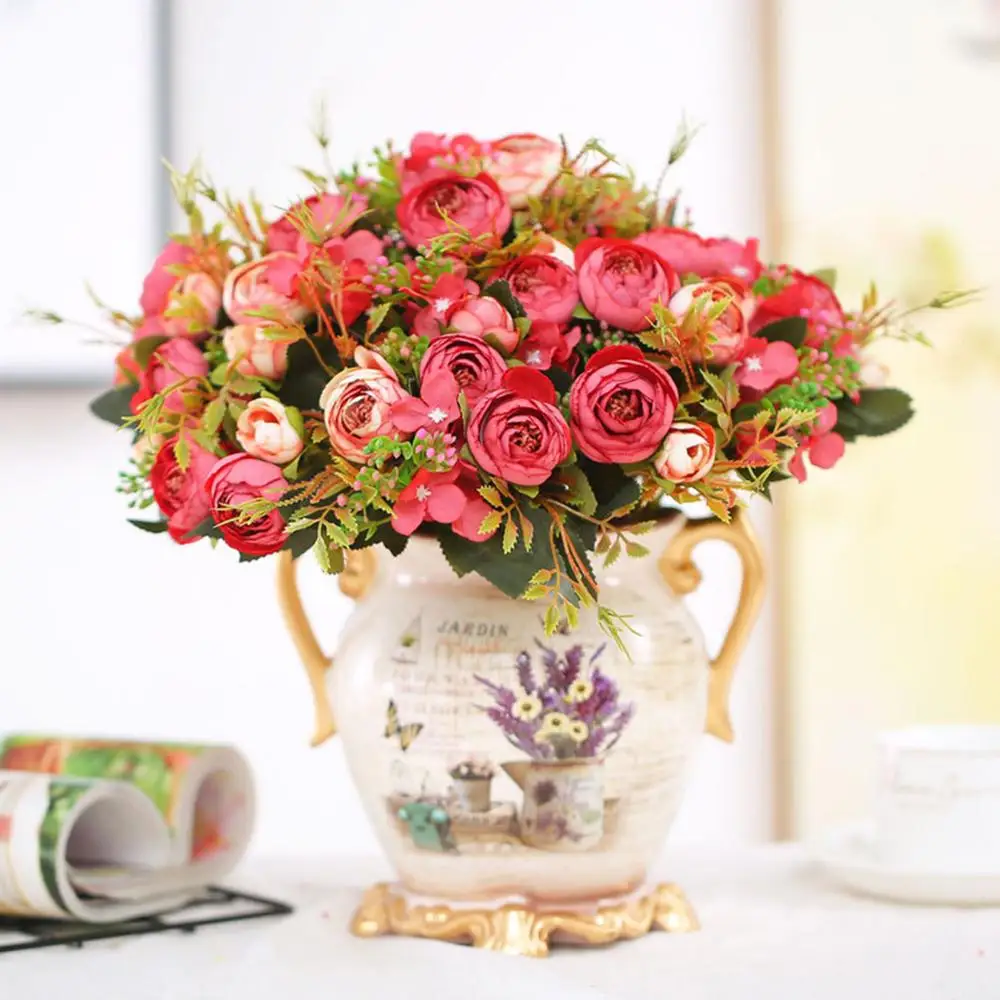 

Artificial Flowers Peony Vivid Silk Roses Wedding Home Decorations Fake Silk Floral Bridal Wedding Party Decor wreath Gland