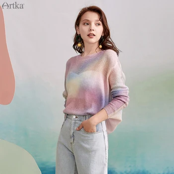 

ARTKA 2020 Autumn New Women Sweater Fashion Elegant Gradient Mohair Knitted Sweaters Loose Pullover Thin Wool Sweater YB20209Q