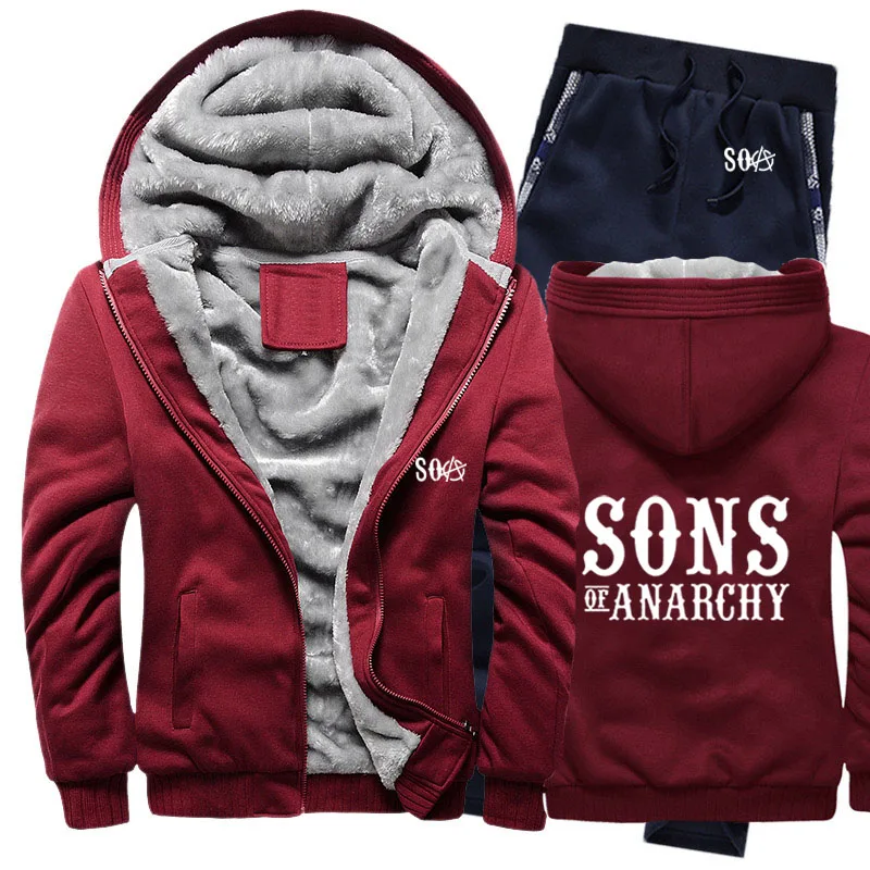813 SOA Sons of толстовки анархия мужской костюм Зимние флисовые утепленные пальто на молнии свитшоты, мужские худи куртка+ брюки комплекты из 2 предметов - Цвет: 813