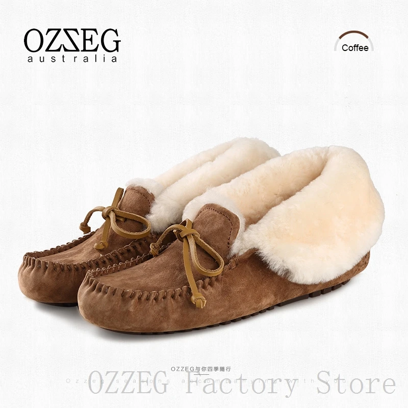 OZZEG; Роскошная брендовая дизайнерская обувь; женская зимняя обувь из натуральной замши на плоской подошве; австралийская подкладка из натуральной овечьей шерсти; высокие зимние сапоги - Цвет: Шоколад