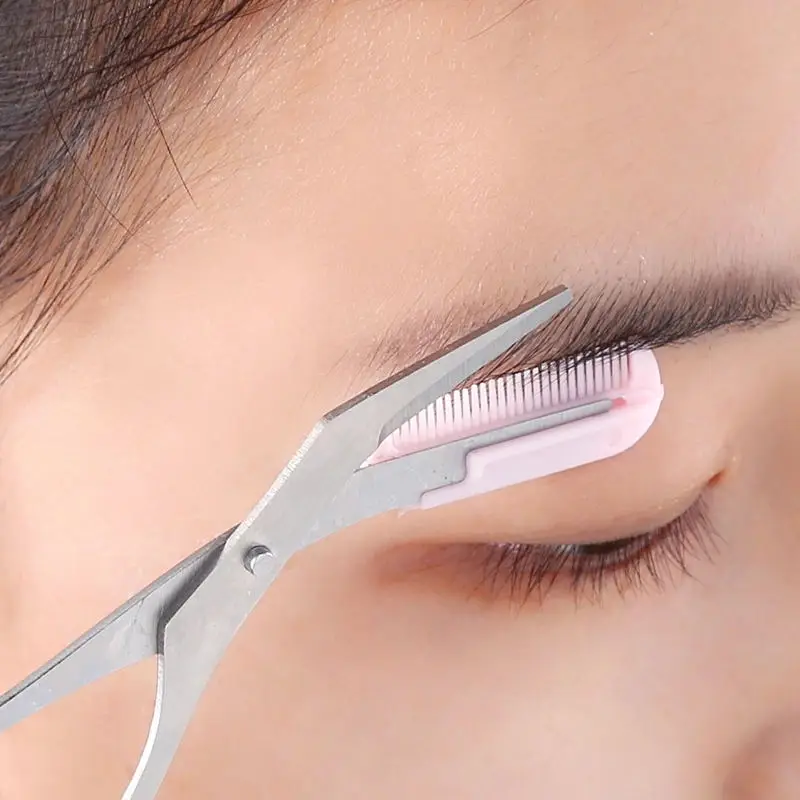 

Hot Sale Makeup Pink Eyebrow Trimmer Scissors With Comb Hair Removal Shears Comb Grooming Cosmetic Tool Eyelash Combing