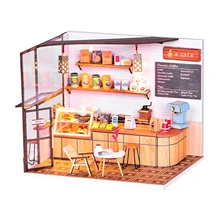 

Assemble DIY Wooden House Toy Wooden Miniatura Doll Houses Miniature Dollhouse With Furniture LED Lights A Cafe
