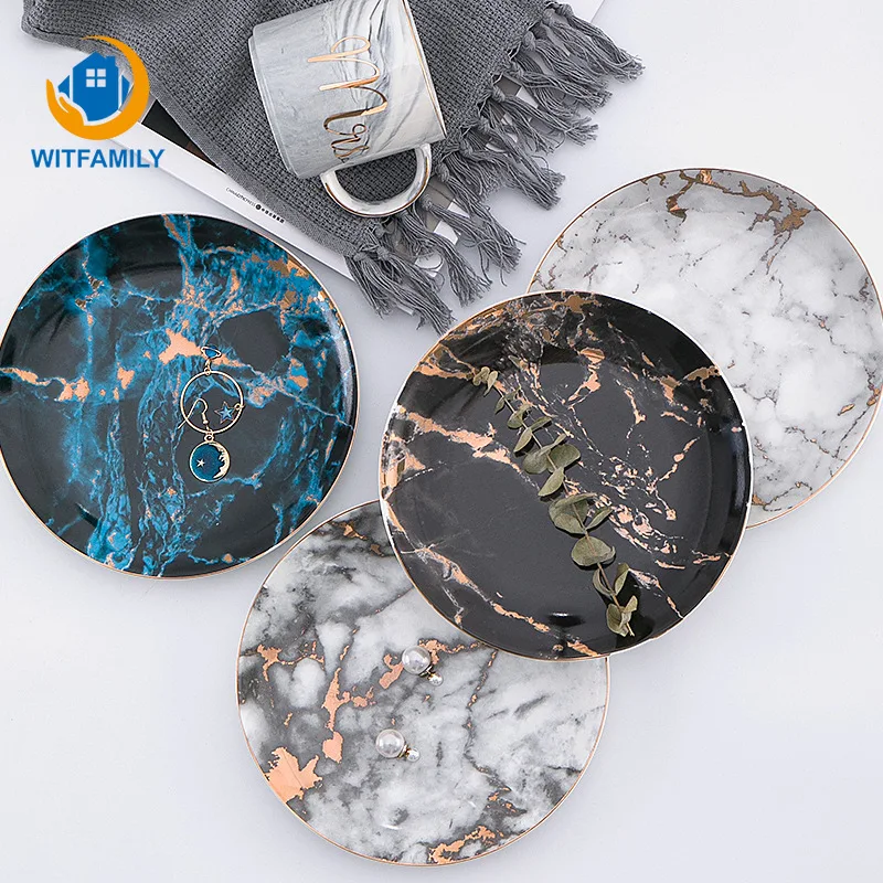 

6/8/10 Inches Plate Ceramic Enamel Marbled Nordic Steak Western Tableware Tray Household Dish Dessert Plate