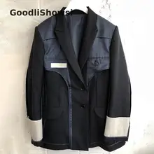 GoodliShowsi стиль бойфренда мода лоскутное Блейзер Куртки Зубчатый нагрудные карманы шикарный женский двусторонний костюм куртки Топ