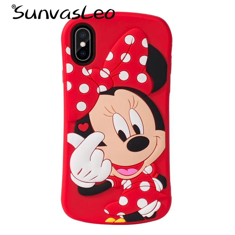 Red Love Minnie Для iPhone 5 6 7 8 X XR XS Max/Plus 3D мультфильм животных Мягкий силиконовый чехол для задней панели сотового телефона оболочка противоударный - Цвет: Red Love Minnie