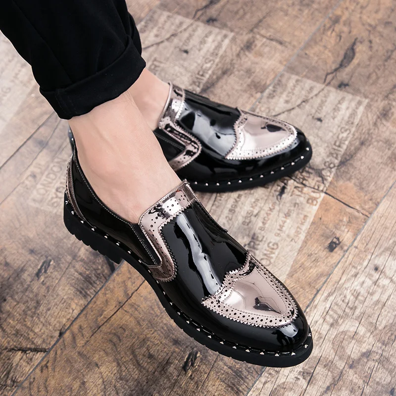 Men Flat Black Golden Formal Patchwork Leather Shoe Handmade Wedding Party Men Loafers Moccasins Dress Shoes Men Flat Black Golden Formal Patchwork Leather Shoe Handmade Wedding Party Men Loafers Moccasins Dress Shoes