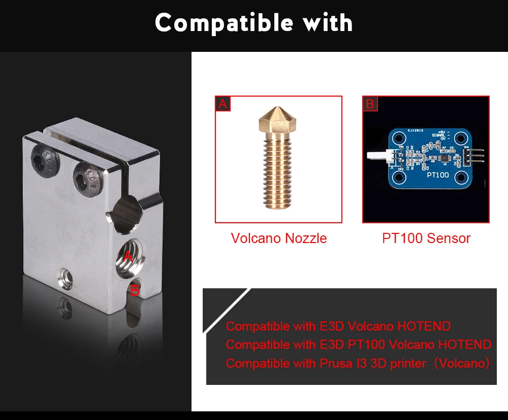 Высококачественный нагревательный блок Volcano покрытый медным NF-V6 PT100 тепловой блок 3D-принтер части для E3d Hotend BMG Titan экструдер с подогревом