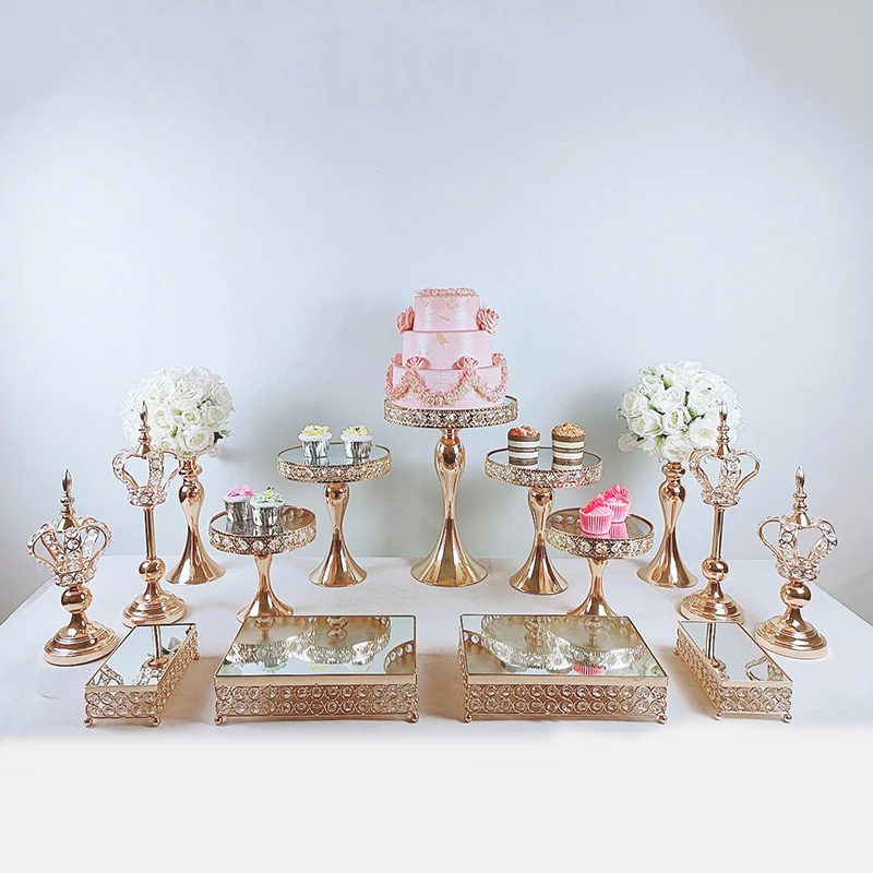 3pcs-19pcs Gold Cake Stand Set Cupcake Tray Cake Tools Home Decoration Dessert Table Decorating Party Wedding Display