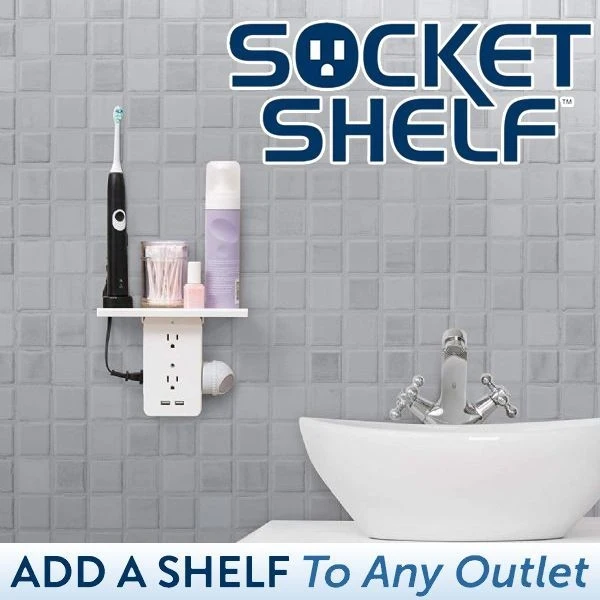 

US Plug Switch Socket Rack 6 Electrical Outlet Extenders 2 USB Charging Ports Removable Built-In Shelf