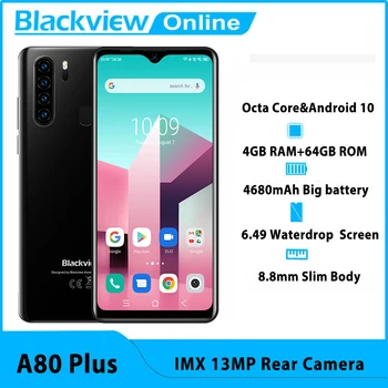 Перейти на Алиэкспресс и купить Blackview Новый A80 плюс мобильный телефон, четыре ядра, 4 Гб Оперативная память + 64 Гб Встроенная память IMX 13MP сзади Камера Face ID отпечатков пальцев ...