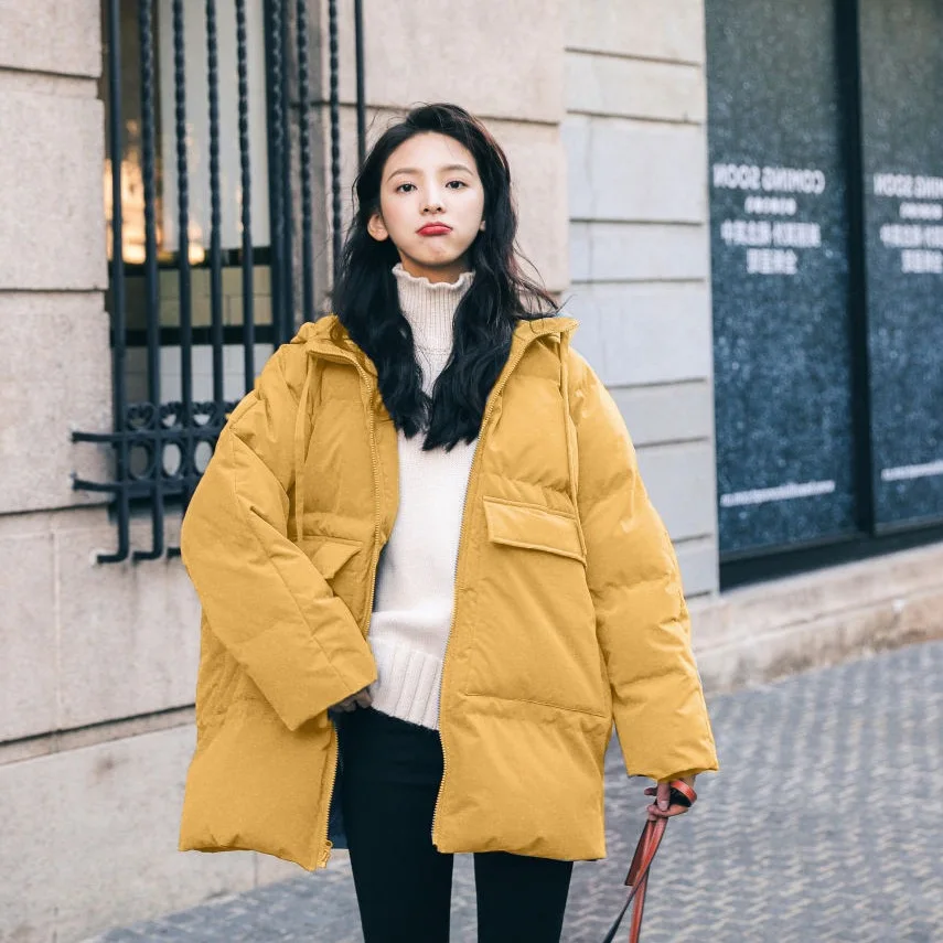 

Photo Shoot Main Push INS Sweet Greyish Blue Straight-Cut Short-height Drawstring Hooded Loose-Fit down Coat Women Coat