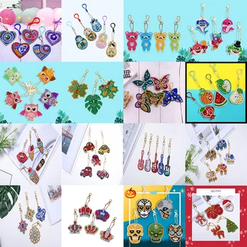 1 6PCS DIY Diamond Keychain Special Shaped Full Diamond Painting Keyring Keychains Cross Stitch Embroidery Women