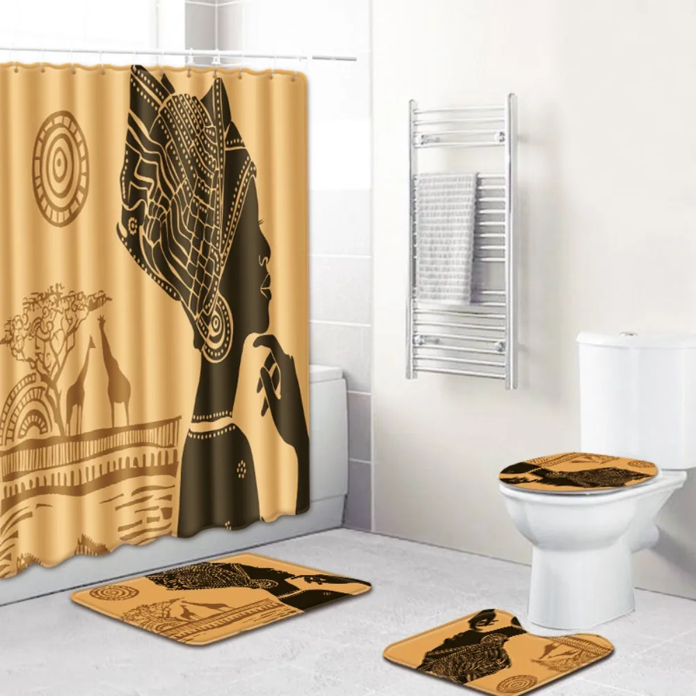 Personalized African American Women Beauty Sexy Lovely Black Girl Afrocentric Waterproof Bath Shower Curtain Set Non Slip Rugs | Дом и сад