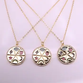 

6PCS, Mix Pattern Pendant Micro Paved CZ Stone Jewelry Golden Charm Multi-color Crystal Necklace