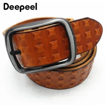 

Deepeel 1pc 3.8*110-125cm High Quality Men's Geniune Leather Belts Alloy Tri-Glide Buckle First Layer Cowhide Waistband YB456