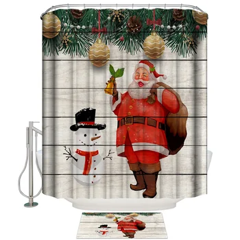 

Christmas, Wood Texture, Santa Claus And Snowman, Festivals, Celebrations Shower Curtain Set Bathroom Decor