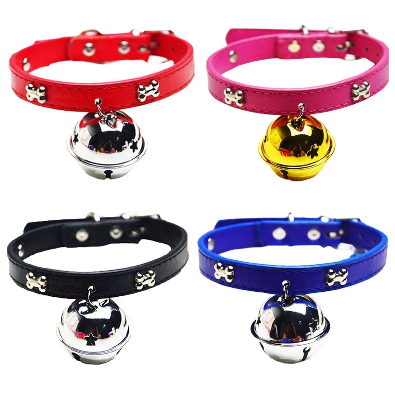 

Cute Bone PU Leather Dog Pet Collars for Small Medium Dogs and Cats with Big Bell Puppy Pug Puppies Collar Perro 10 Colors S M