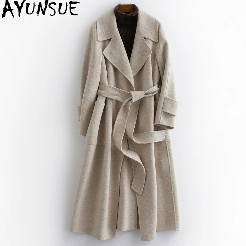 

AYUNSUE 100% Wool Coat Female Jacket Autumn Winter Jacket Women Double Side Woolen Coats Korean Long Jackets Chaqueta Mujer MY