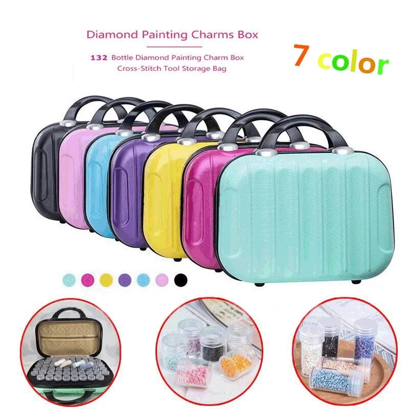 

New high-end portable 132 grid diamond picture bottle storage box nail accessories storage box