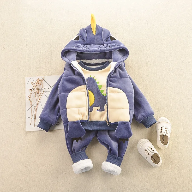 0-4 years winter boy girl clothing set casual thicker warm cartoon cute kid suit children baby clothing vest+hoodies+pant