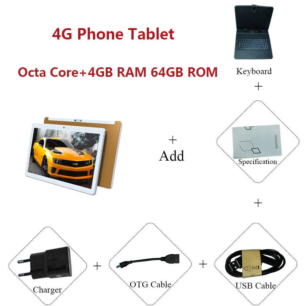 Bundle E ANRY 10 inch Tablet Android 10.1 WiFi Tablets 5000mAh Battery Octa Core Processor 800x1200 Touch Screen Full HD Display 1.5GHz - Комплект: Bundle E