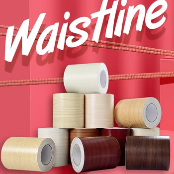 

Wood Style Self Adhesive Window Decals Living Room Floor Decor Films Wall Border Skirting Line Waterproof Waist Line Wallpaper