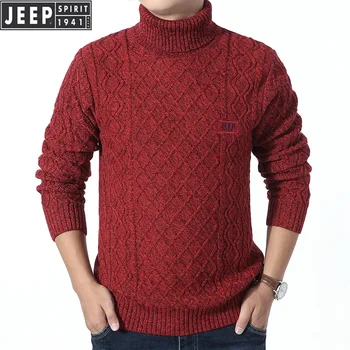 

JEEP SPIRIT Turtleneck Sweater Men Pullover Autumn Warm Sweatercoat Smart Casual Fashion Solid Jumper Pull Homme Korean Clothes