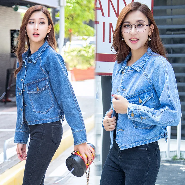 

2018 Autumn And Winter Korean-style Loose Casual LADY'S Denim Jacket-Style Short Fold-down Collar Long Sleeve WOMEN'S Jackets