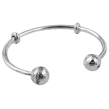 

New 925 Sterling Silver Bangle MOMENTS Pave Celestial Star With Crystal Open Bracelet Bangle Fit Bead Charm Diy Fine Jewelry