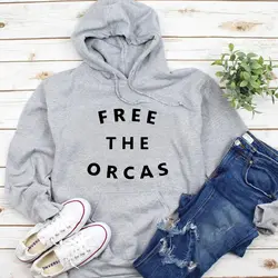Бесплатная толстовка с капюшоном Orcas, Женская толстовка с животным принтом, уличная толстовка с надписью, пуловер Tumblr хипстерские рубашки