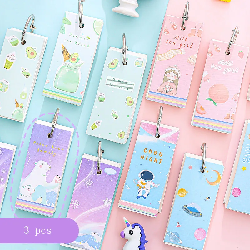 3 шт./лот мини-блокнот Kawaii с кольцом и пряжкой без надписей записные книжки