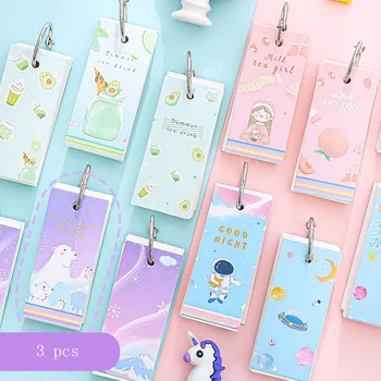 

3 pcs/lot Mini Notebook Kawaii Ring Buckle Blank Word Book Card Tearable Notepads Stationery gift memo pad school supply