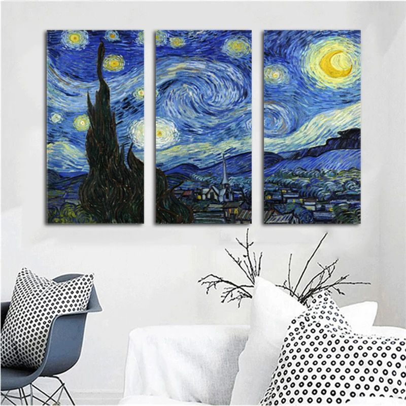 

3 panels Vincent Van Gogh The Starry Night Landscape Painting Printed on Canvas Prints And Posters Home Decor Wall Art Unframed