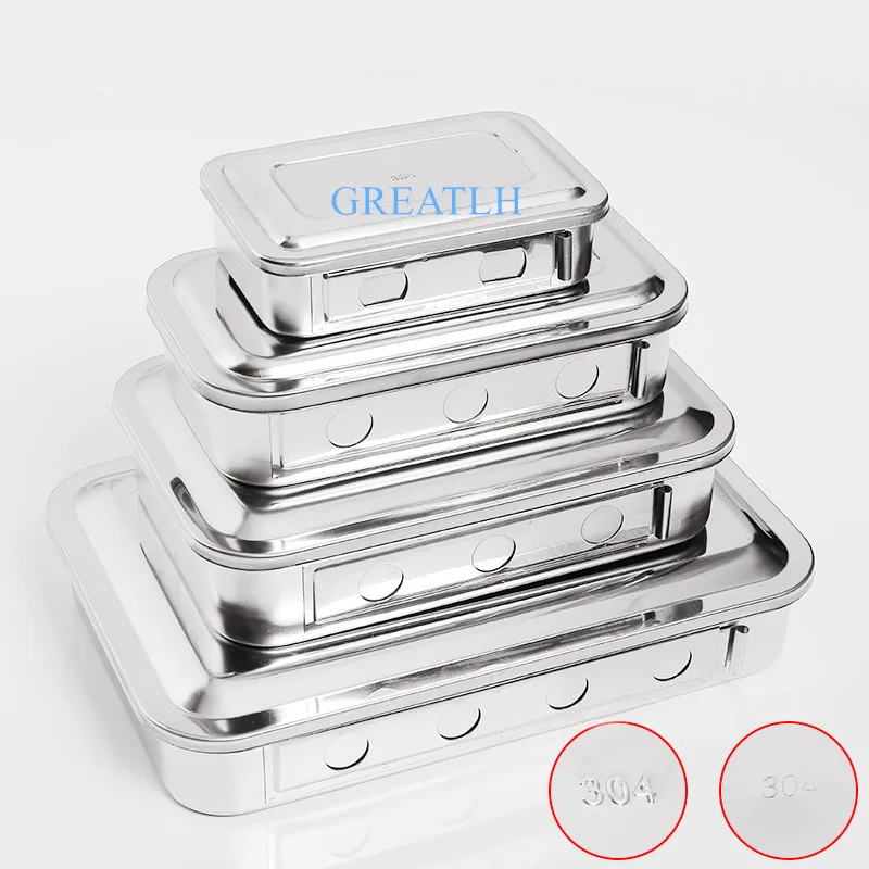 

304 thick Stainless steel Sterilization tray box square plate with hole cover surgical instruments