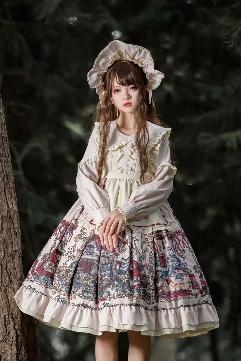 

Original Design sweet Lolita dress Fairy Tale Little Red Riding Hood Winter Large Skirt Op Long Sleeve Dress kawaii clothing