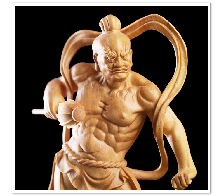 2PCS 20cm Door God Wood Buddha Statue Chinese Heng Ha Two God Boxwood Feng Shui Wood Sculpture Home Decor