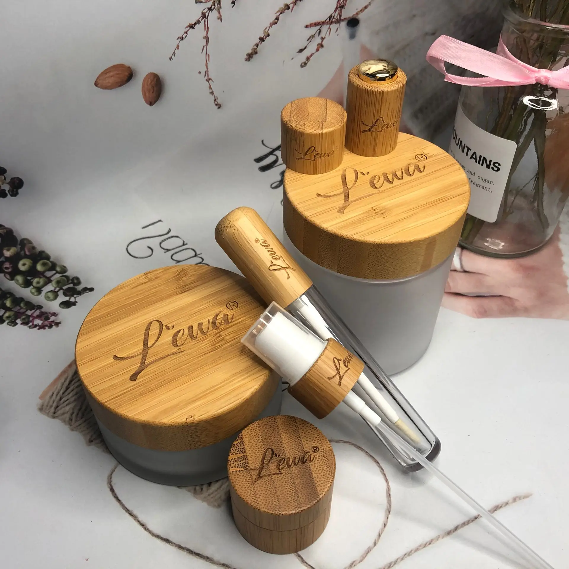 

5ml 15ml 30ml 50ml 100ml Frosted Glass Skin Care Eye Cream Jar Cbd Hemp jar Refillable Bottle Cosmetic Container With bamboo Lid